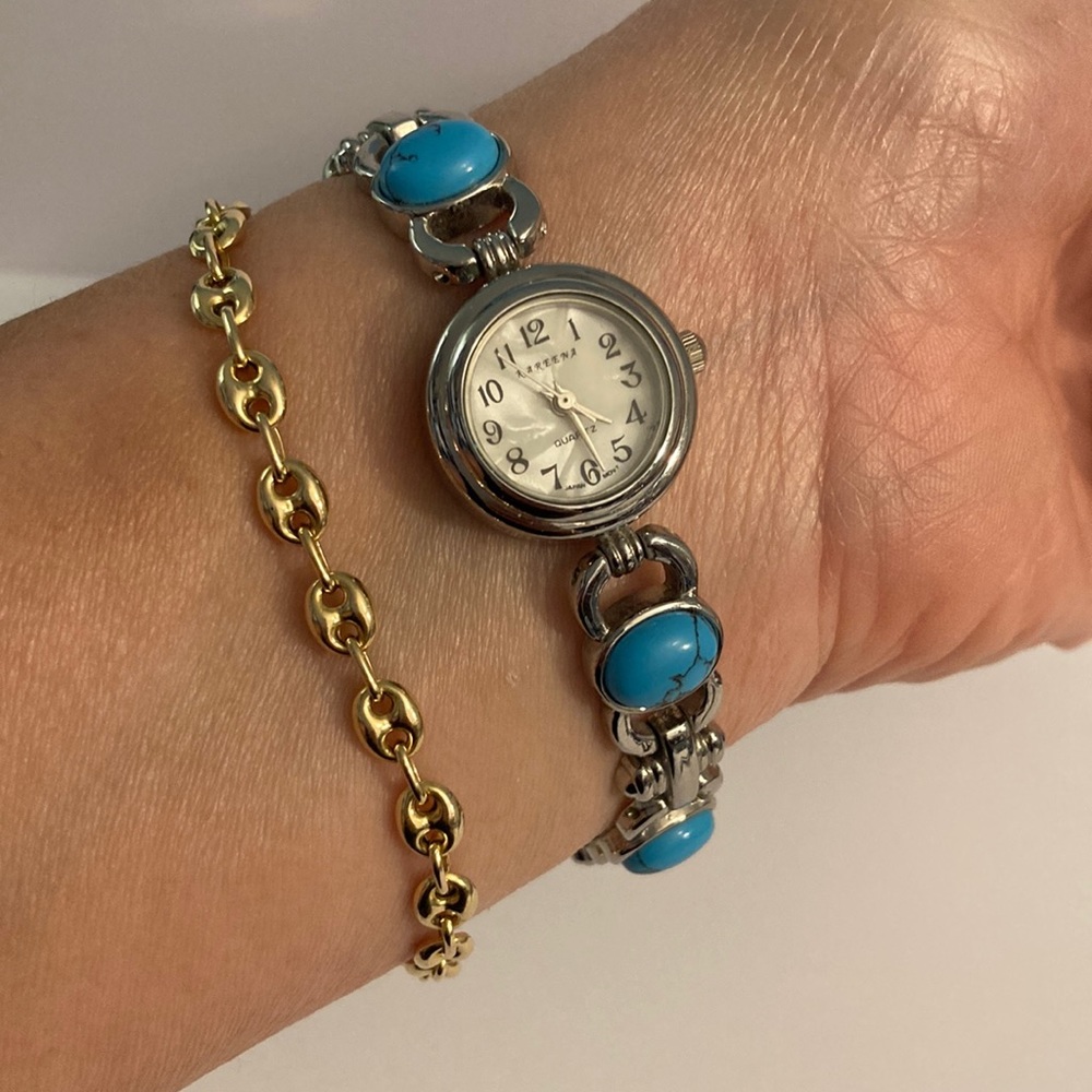 Kareena turquoise howlite stone quartz ladies watch with mother of pearl face